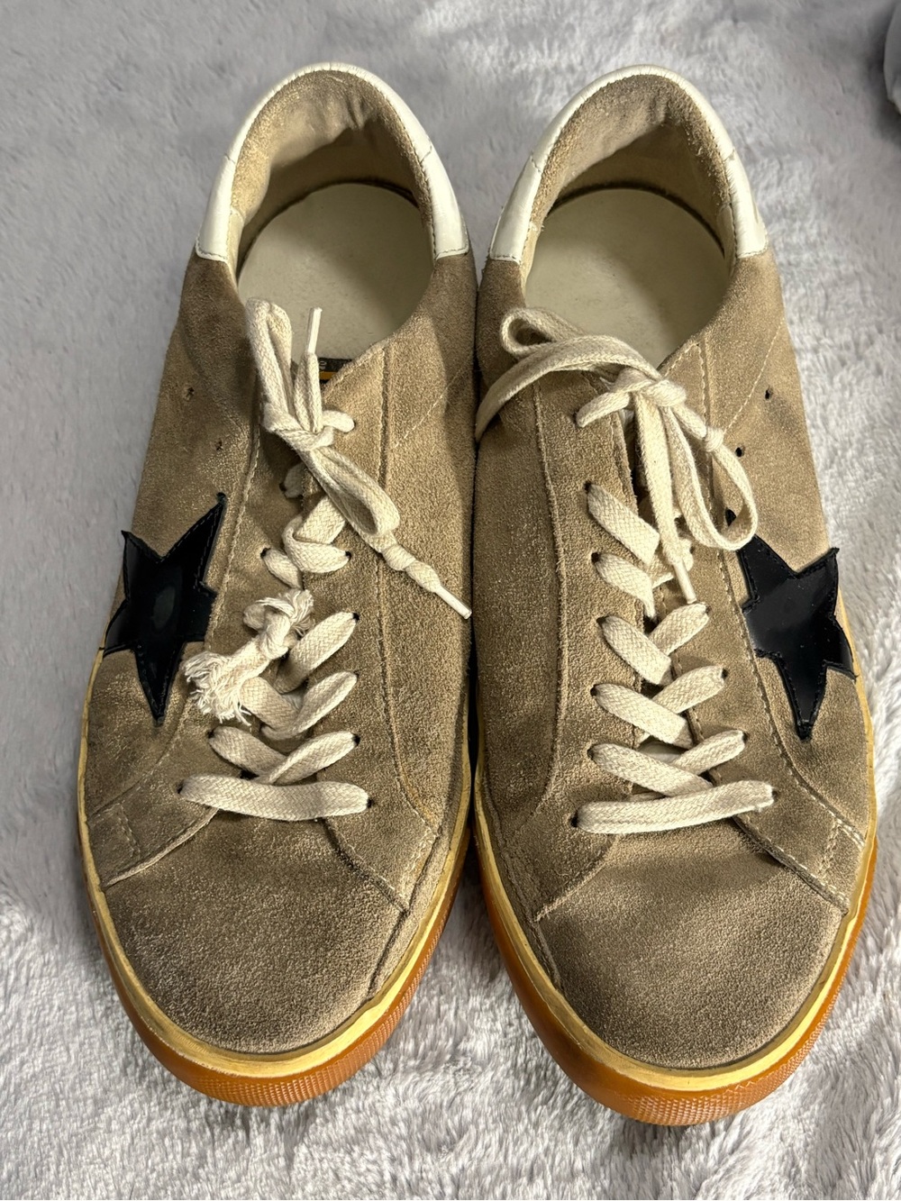 Suede Low-Top Sneakers with Black Star Accent in Tan